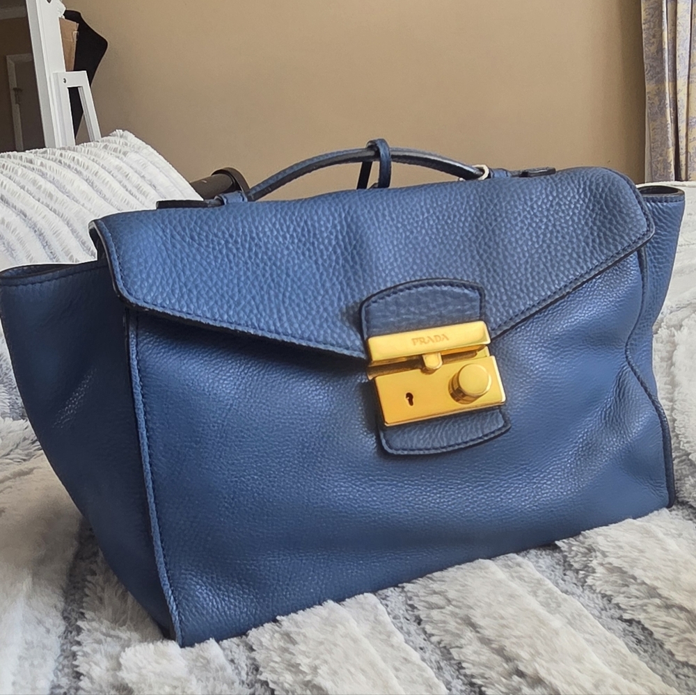 Prada  Vitello Daino Leather Sound Flap Top Handle Bag.